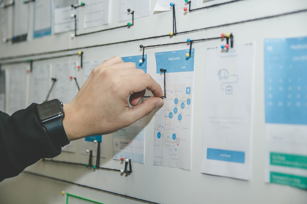 UX Wireframes and Planning Wireframes and system planning on screen
